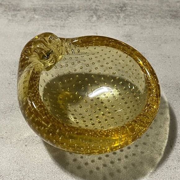 Vintage Mid-Century Alfredo Barbini Controlled Bubble Amber Trinket Dish 3"x1" - Picture 2 of 7